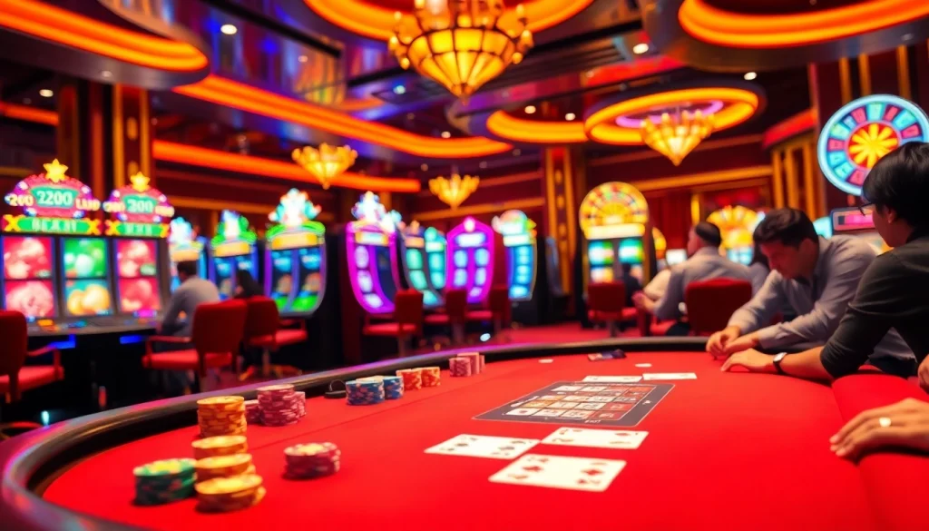 Experience the thrilling atmosphere of NgonClub, where players engage in poker with vibrant chips and cards.