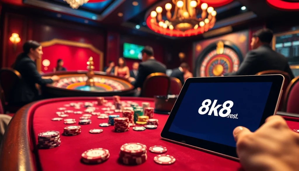 Experience the thrill of high-stakes gaming at 8k8.rest with colorful poker chips and cards ready to play.