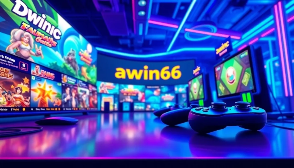 Engaging "awin66" online gaming platform interface featuring vibrant graphics and user-friendly navigation.