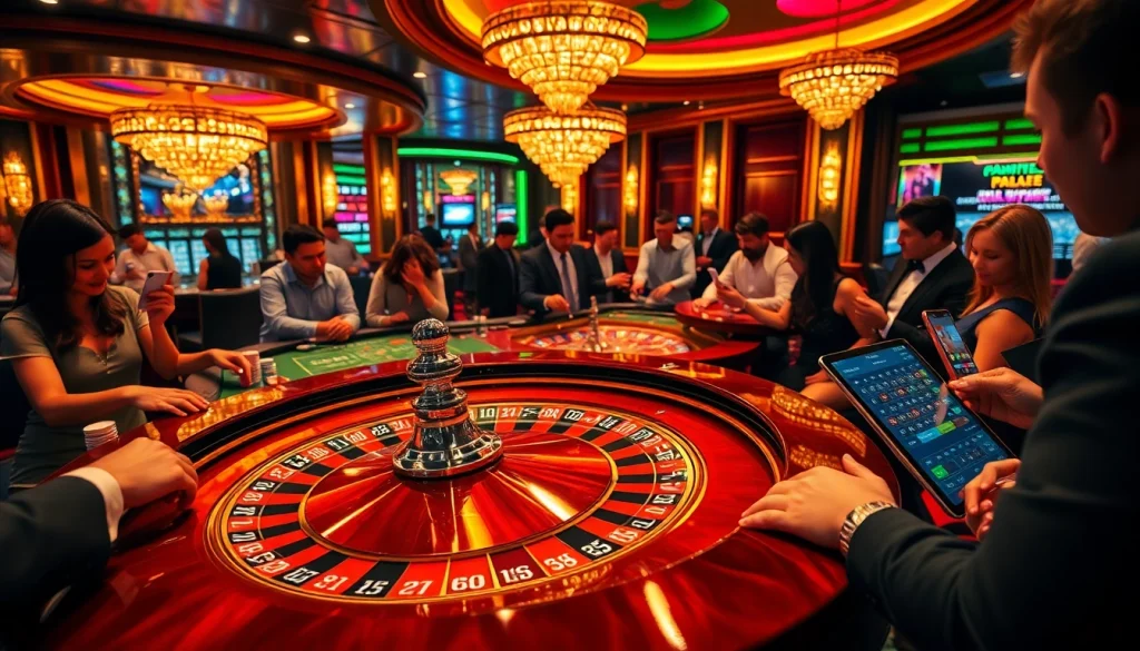 Experience thrilling moments at the casino e28, where players engage intensely at the roulette table, surrounded by vibrant lights and gaming excitement.
