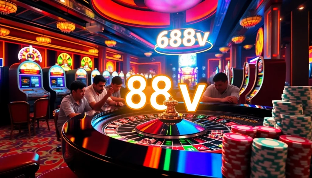 688v showcases vibrant casino activity with roulette and slot machines, creating a thrilling gambling atmosphere.