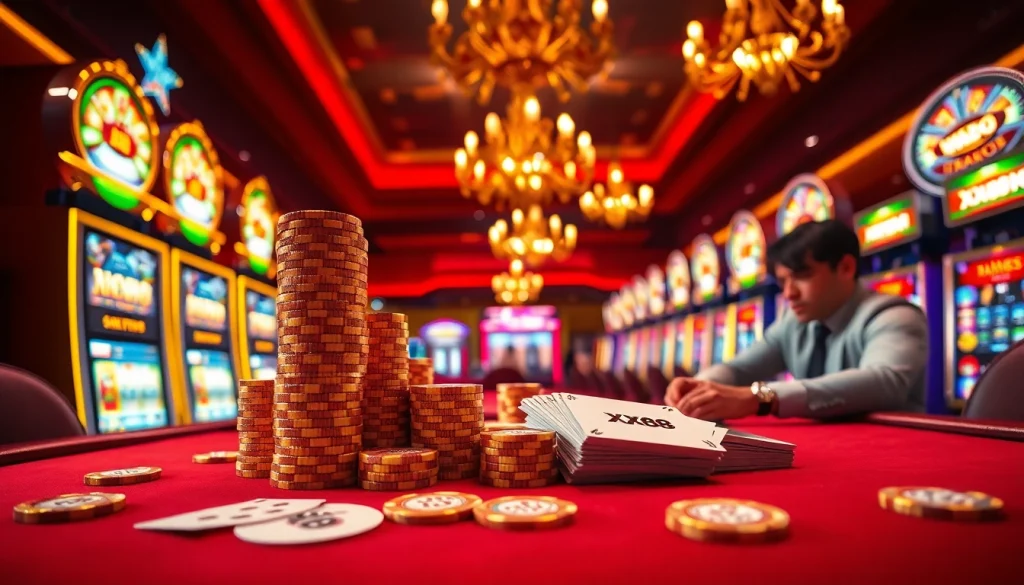 Experience the thrilling XX88 casino atmosphere with vibrant games, glamorous tables, and intense poker action.